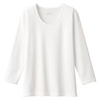 【レディース】無印良品 あったか綿 厚手 Uネック八分袖Tシャツ 婦人 L 白 良品計画