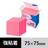 【強粘着】アスクル はたらく 強粘着ふせん 75×75mm ビビッドピンク （正方形） 10冊（5冊×2箱）  オリジナル