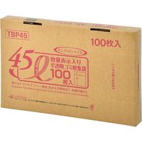 ジャパックス 容量表示入ポリ袋　45L　ピンクリボンモデル　白半透明　厚み0.02ｍｍ TBP45 1箱（100枚）