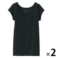 無印良品 フライス編みフレンチスリーブTシャツ 婦人 L 黒 1セット（2枚） 良品計画