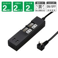 ヤザワコーポレーション 電源タップ ブラック 2P式 2m 個別スイッチ USB×2