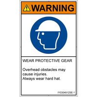 PL警告表示ラベル（ISO準拠）│指示事項:頭部の保護具を着用│IY0304912│警告│Sサイズ