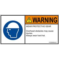 PL警告表示ラベル（ISO準拠）│指示事項:頭部の保護具を着用│IY0304902│警告│Lサイズ