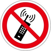 PL警告表示ラベル（ISO準拠）│禁止事項:携帯電話の電源を入れない│IZ22│Mサイズ│シンボルマーク│50枚 IZ22M-1（直送品）