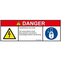 PL警告表示ラベル（ISO準拠）│電気的な危険:感電│IB0101023│危険│Lサイズ│英語（マルチシンボルマーク）│4枚（直送品）