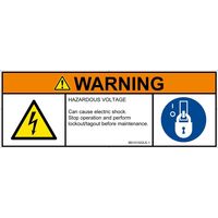 PL警告表示ラベル（ISO準拠）│電気的な危険:感電│IB0101022│警告│Lサイズ│英語（マルチシンボルマーク）│4枚（直送品）