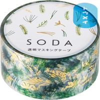 キングジム SODA 透明マスキングテープ 20mm幅 グリーン柄 CMTH20-002 1セット（3本）（直送品）