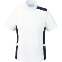 KAZEN メンズジャケット半袖 （医務衣） 医療白衣 ホワイト×ネイビー LL 094-28（直送品）