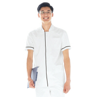KAZEN メンズジャケット半袖 （医務衣） 医療白衣 ホワイト×ネイビー M 095-28（直送品）