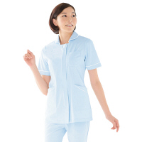 KAZEN レディスジャケット半袖 （ナースジャケット） 医療白衣 サックスブルー（水色）×ホワイト M 100-21（直送品）