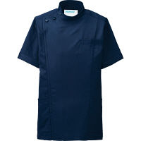 KAZEN メンズジャケット半袖（医務衣 メンズケーシー） 医療白衣 ネイビー L 253-28（直送品）