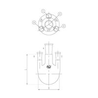 旭製作所 四ツ口フラスコ 側管垂直タイプ 5，000mL 45/50・24/40 3120-5-8L4L 1個 65-0599-10（直送品）