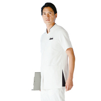 KAZEN メンズジャケット半袖 医療白衣 ホワイトXネイビー 4L 053-28（直送品）