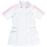 KAZEN adidas（アディダス）レディスジャケット 医療白衣 半袖 ホワイト+ピンク M SMS002（直送品）
