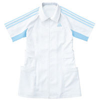 KAZEN adidas（アディダス）レディスジャケット 医療白衣 半袖 ホワイト+サックス 2XOT SMS003（直送品）