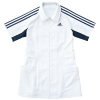 KAZEN adidas（アディダス）レディスジャケット 医療白衣 半袖 ホワイト+サックス L SMS003 　（直送品）