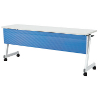 アイリスチトセ　フラップテーブル スタンダードスタックタイプ 樹脂幕板付　ブルー　幅1800×奥行450×高さ700mm　1台　（直送品）