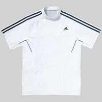 KAZEN adidas（アディダス）メンズジャケット 医療白衣 半袖 ホワイト+ネイビー XO SMS601-18（直送品）