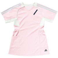KAZEN adidas（アディダス）レディスチュニック丈スクラブ 医療白衣 半袖 ピンク L SMS001-13（直送品）