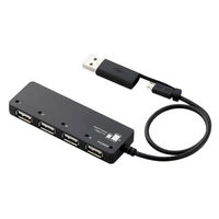 USBハブ 2.0 4ポート バスパワー microUSBケーブル+変換アダプタ付 ブラック U2HS-MB02-4BBK エレコム 1個
