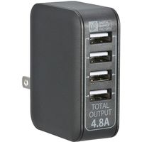 オーム電機 ACアダプター USB電源タップ 4ポート ブラック MAV-AU48-K
