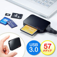 サンワダイレクト USB3.0マルチカードリーダー（コンパクト・microSDXC/SDXC/CF対応・ブラック） 400-ADR304BK 1個（直送品）