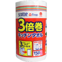 日本製紙クレシア スコッティ 3倍巻キッチンタオル 206×220mm 2枚重ね150カット　1ロール入×48セット（直送品）