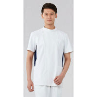 KAZEN メンズジャケット半袖 医療白衣 ホワイトxネイビー S 057-28（直送品）