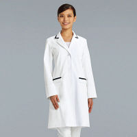 KAZEN レディス診察衣 医療白衣 長袖 ホワイト×ネイビー シングル（比翼ボタン仕様） L KZN119-40（直送品）