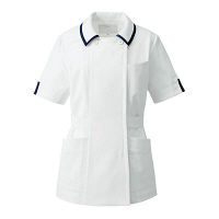 KAZEN レディスジャケット半袖 医療白衣 ホワイトxネイビー 11号 YW132-1（直送品）