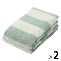 無印良品 ふっくらパイルフェイスタオル(柄) 34×85cm グリーンボーダー 1セット(1枚×2) 良品計画 無印良品 ふっくらパイルフェイスタオル(柄) 34×85cm グリーンボーダー 1セット(1枚×2) 良品計画