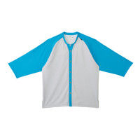 トンボ キラク ニット患者衣 前開きシャツ CR800 アクアブルー×シルバーモク LL 患者衣 1枚（取寄品）