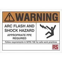 RS PRO 危険警告ラベル ARC Flash and Shock Hazard 英語語 ポリスチレンビニール 黒/白 オレンジ / 白（直送品）