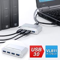 サンワダイレクト USB3.0ハブ（4ポート・セルフパワー＆バスパワー・シルバー） 400-HUB020SV 1個（直送品）