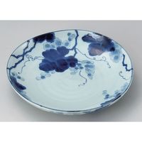 アースモス 美濃焼 丸皿（中） 藍染ぶどう三角8.0皿 (5個入)（直送品）