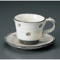 アースモス 美濃焼 和風コーヒーカップ 粉引印花コーヒー碗皿 [180cc] （2個入）（直送品）