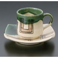 アースモス 美濃焼 和風コーヒーカップ 格子織部コーヒー碗皿 [150cc] （2個入）（直送品）