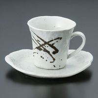 アースモス 美濃焼 和風コーヒーカップ 筆流し粉引コーヒー碗皿 [180cc] （3個入）（直送品）