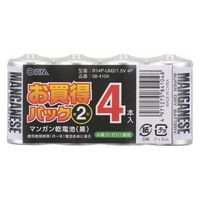 オーム電機 マンガン乾電池 単2形4本入パック 08-4104 1セット(40本)