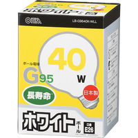 オーム電機 白熱電球 ボール球 G95 E26 ホワイト 40W 127mm LB-G9640K-WLL 1セット(5個)（直送品）