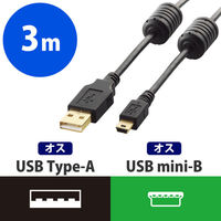 エレコム フェライトコア付きUSB2.0ケーブル U2C-MF30BK 1個（わけあり品）