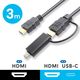 HDMIケーブル 3m  HDMI[オス]-HDMI[オス]＋USB Type-C変換アダプタ付 4K対応 1本 アスクル限定  オリジナル