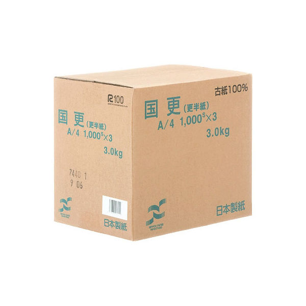 日本製紙　わら半紙　国更A4　1箱（1000枚入×3冊）