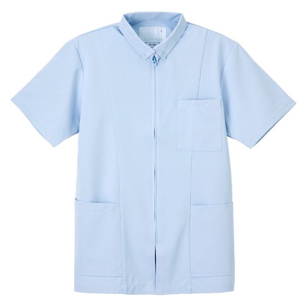 ナガイレーベン 男子上衣（医務衣 ボタンダウンジャケット） 半袖 ブルー S HO-1957（取寄品）