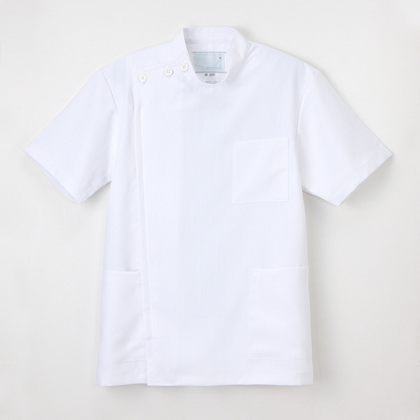 ナガイレーベン 男子横掛半袖 （ケーシージャケット） 医療白衣 ホワイト L MT-2257（取寄品）