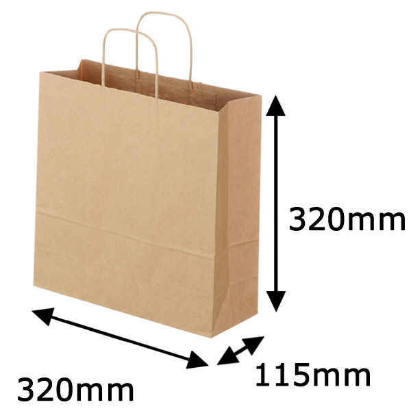 丸紐 クラフト紙手提袋ベーシック 320×320×115 茶 1セット（900枚：300枚×3箱）  オリジナル