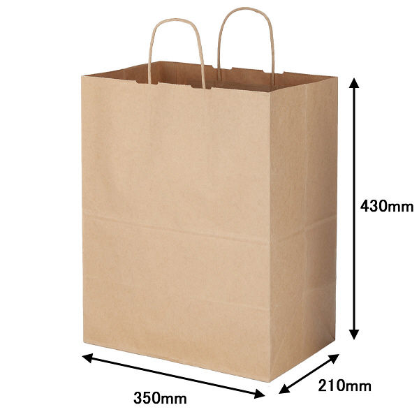丸紐 クラフト紙手提袋ベーシック 350×430×210 茶 1箱（200枚：50枚入×4袋） オリジナル