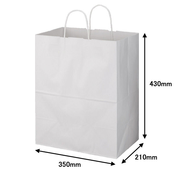 丸紐 クラフト紙手提袋ベーシック 350×430×210 白 1箱（200枚：50枚入×4袋）  オリジナル