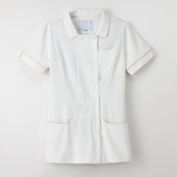 ナガイレーベン 女子上衣 ナースジャケット 医療白衣 半袖 オフホワイト M LH-6212（取寄品）