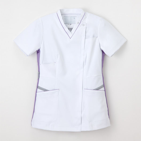 ナガイレーベン 女子上衣（スクラブ） 医療白衣 半袖 Tラベンダー S FT-4597（取寄品）